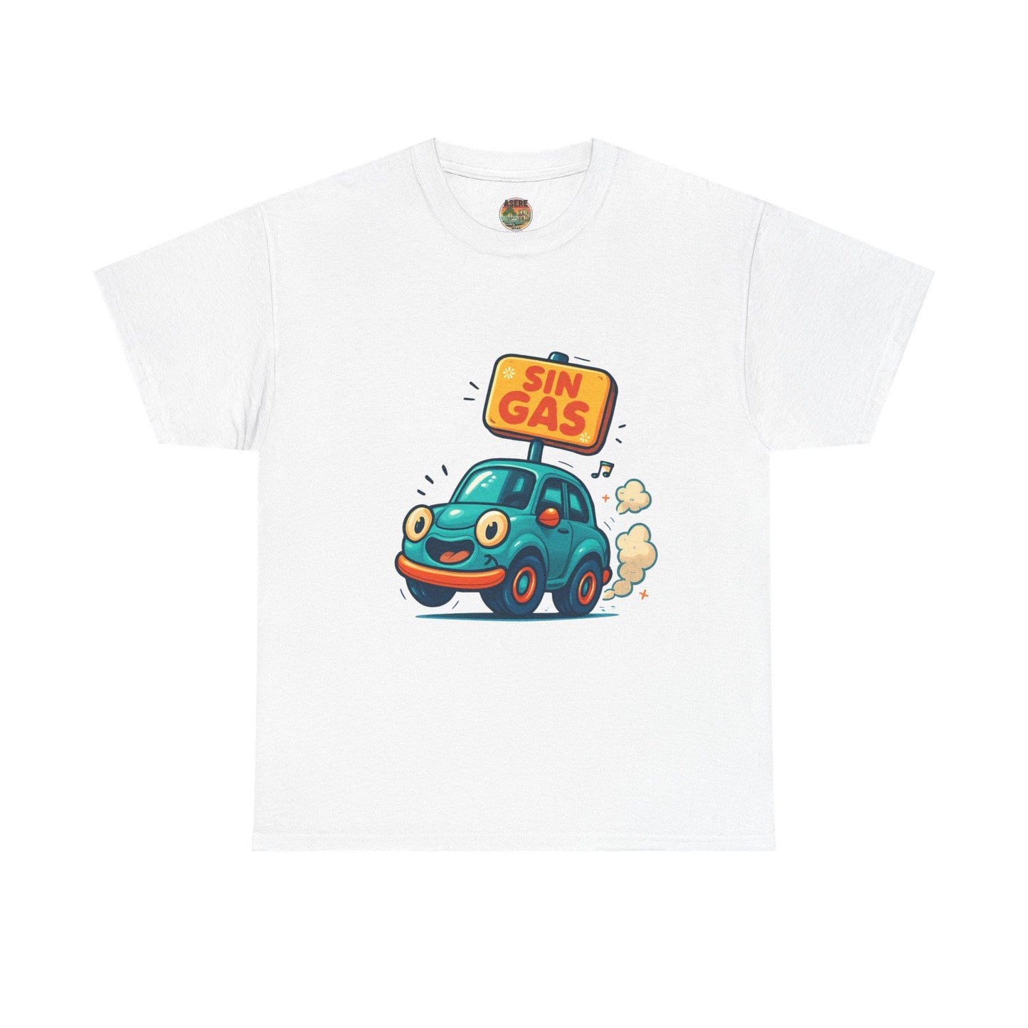 Funny 'Sin Gas' Cartoon Car T-Shirt | Quirky Driving Illustration