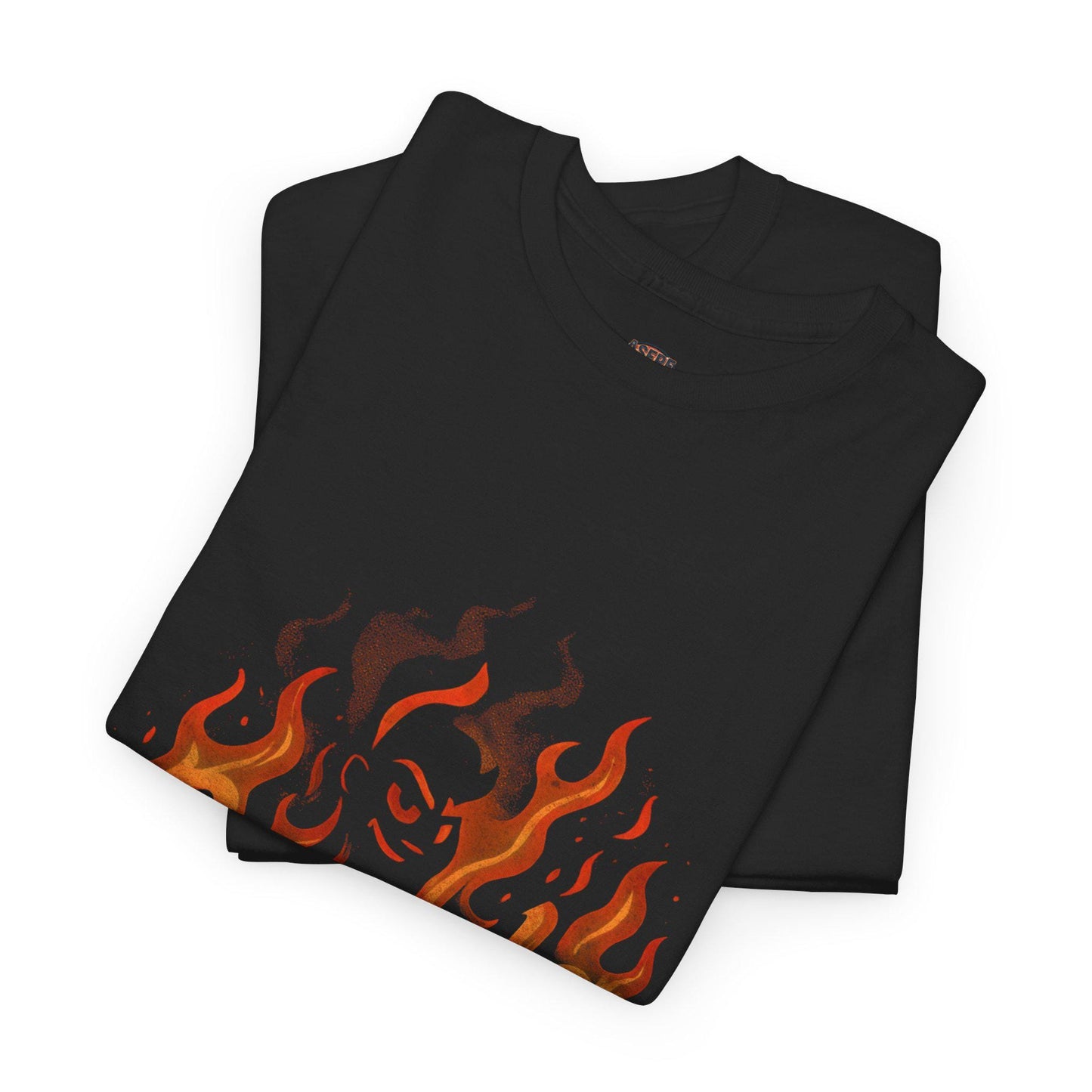 Candela Flame Script Tee | Retro Fire Typography, Orange Flames
