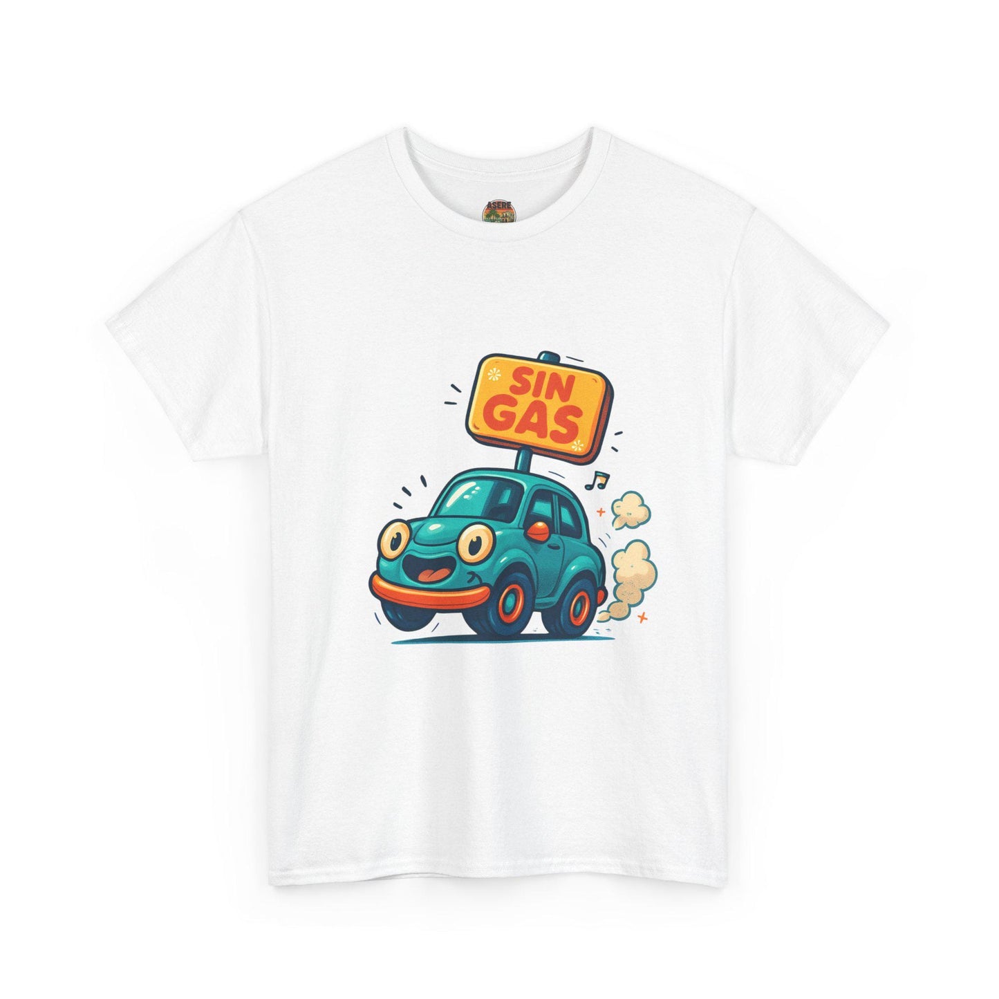 Funny 'Sin Gas' Cartoon Car T-Shirt | Quirky Driving Illustration