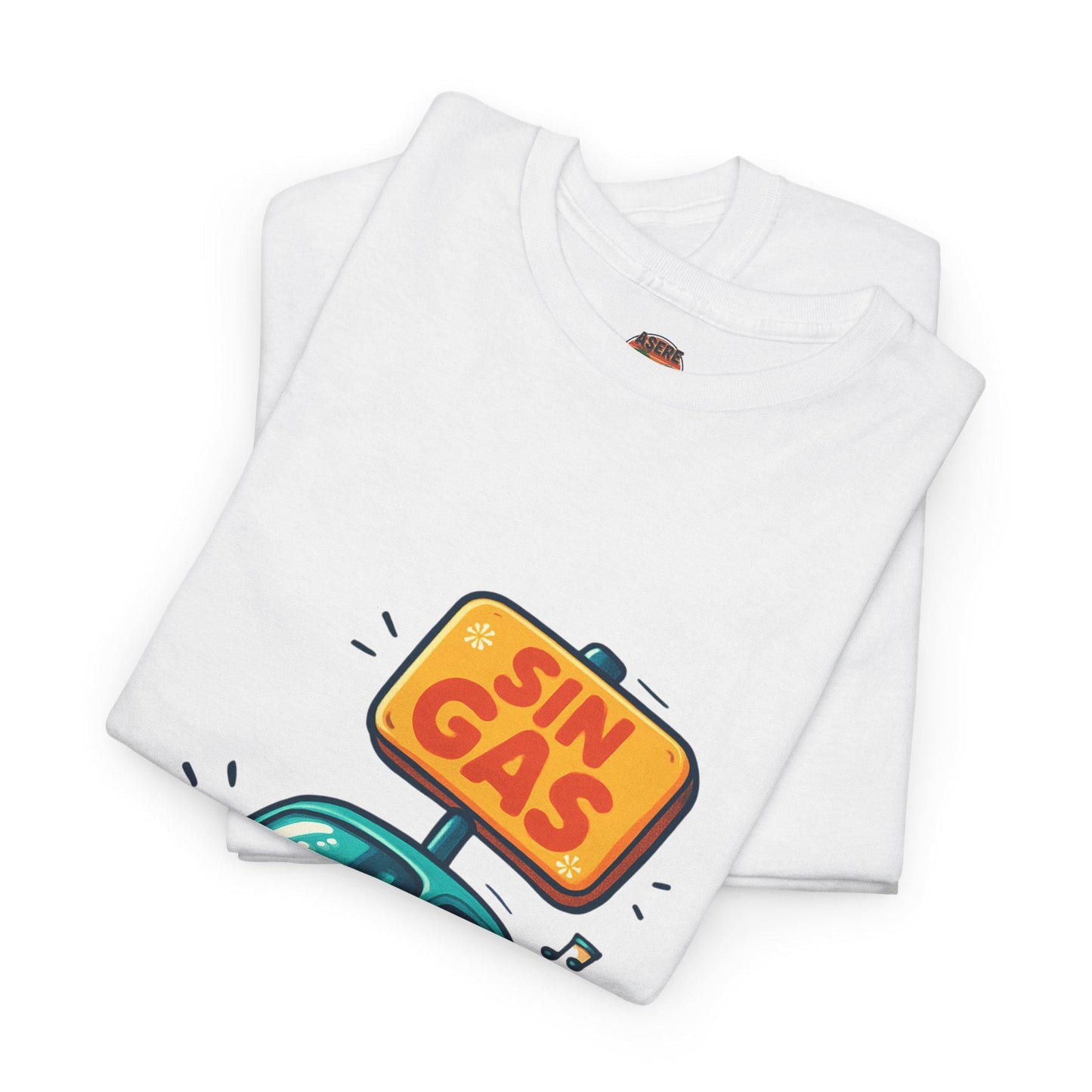Funny 'Sin Gas' Cartoon Car T-Shirt | Quirky Driving Illustration